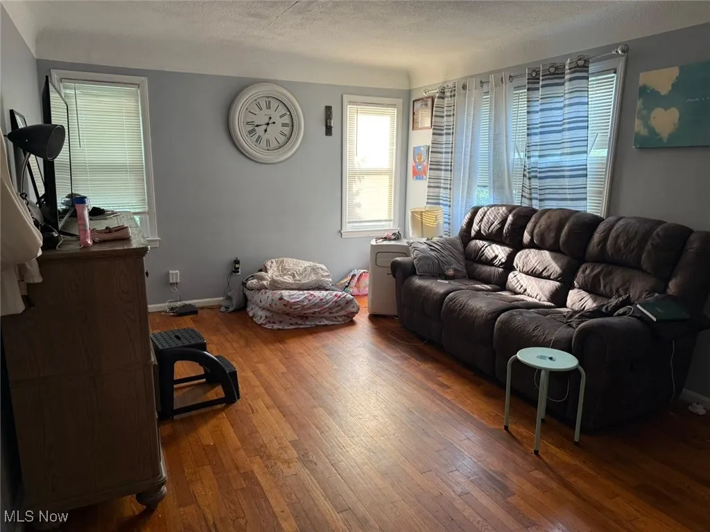 Living room with wood-type flooring