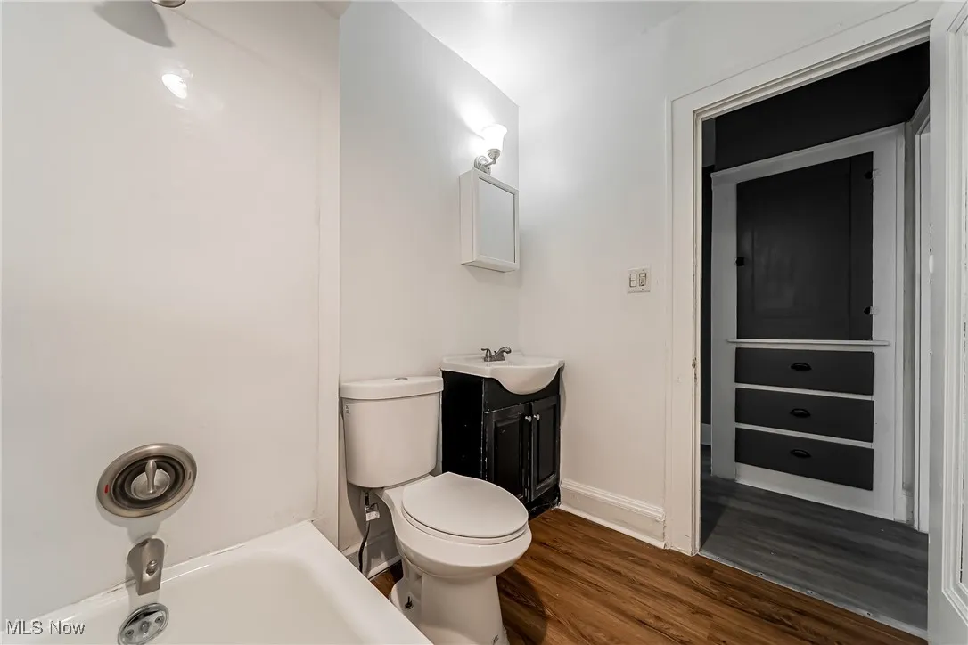 Full bath featuring a bathtub, wood finished floors, and vanity