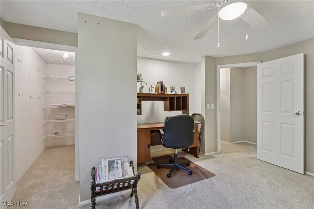 second bedroom with walk in closet and desk or sitting area
