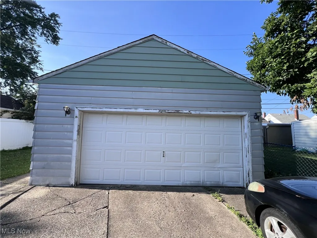 View of detached garage