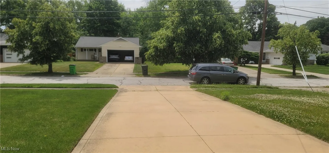 View of green lawn with driveway