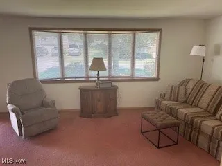 Living room featuring plenty of natural light and light colored carpet