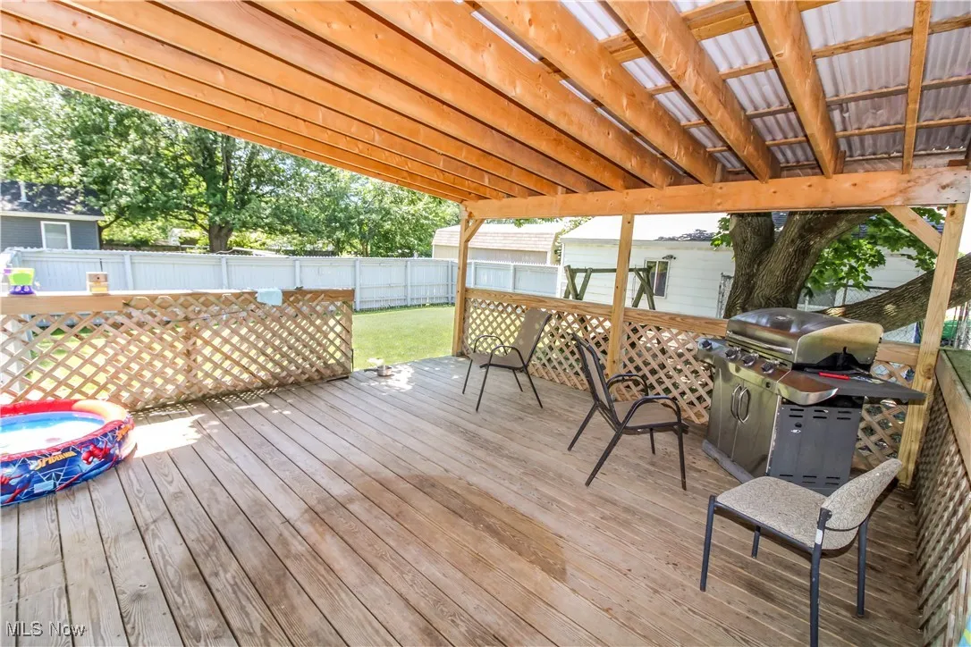 Deck with a fenced backyard