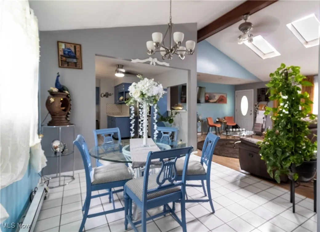 Dining room with ceramic tile floors