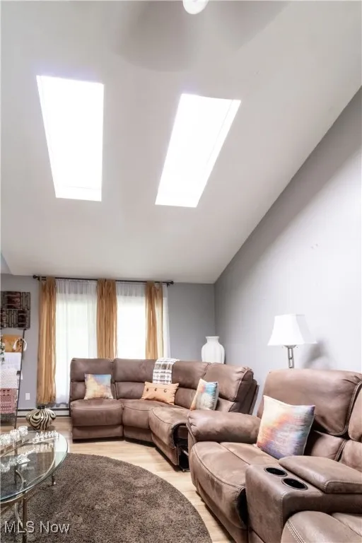 Skylihgts in the high ceilings in the living room