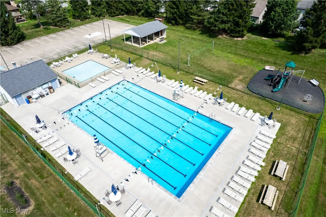 Aerial view of a community pool area