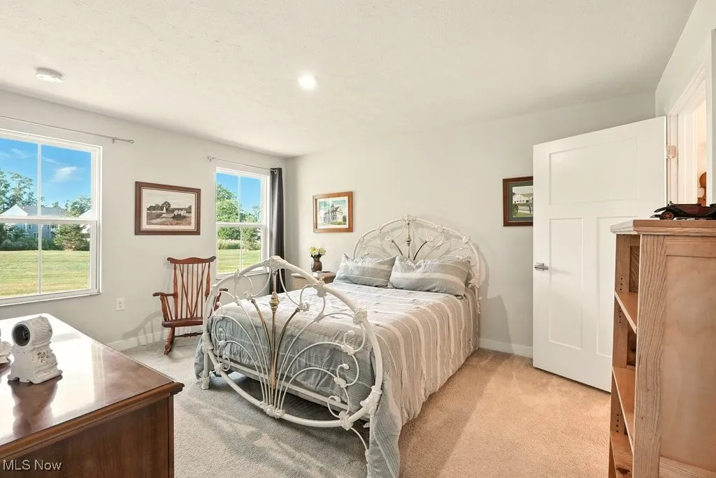 Bedroom featuring light carpet and recessed lighting