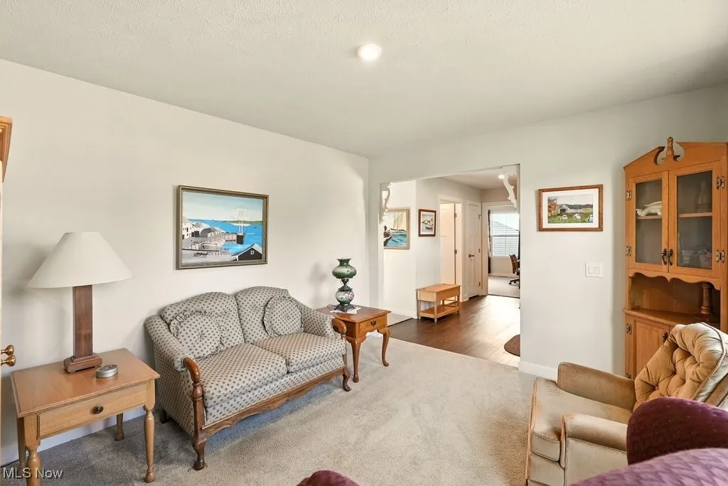 Carpeted living area with baseboards
