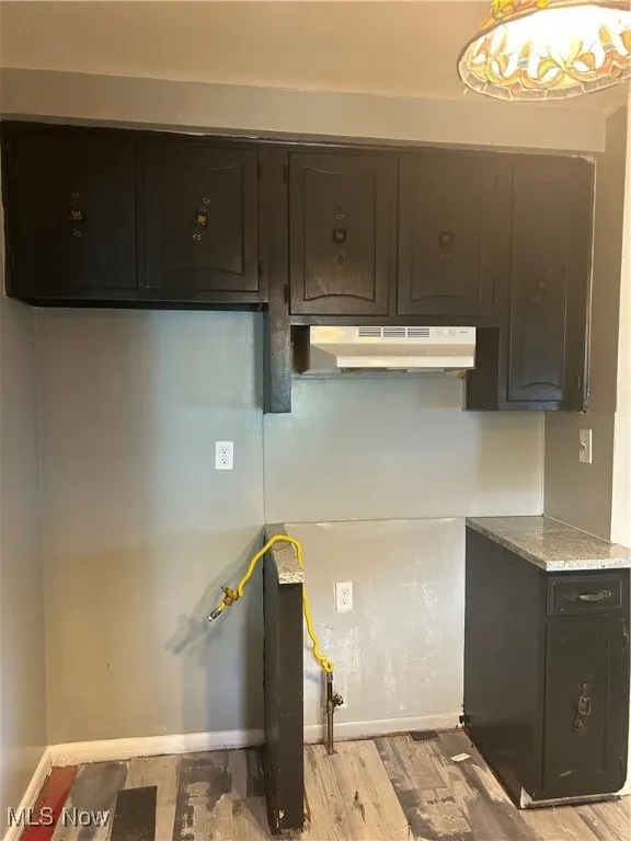 Kitchen featuring light wood-style floors and ventilation hood