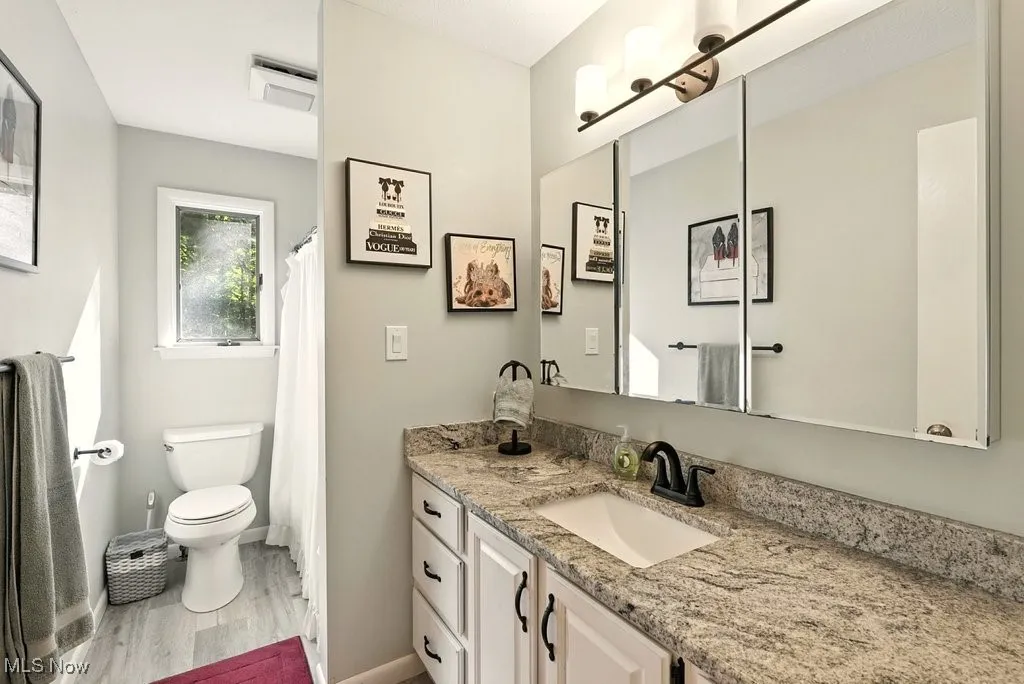 Bathroom with vanity and wood finished floors