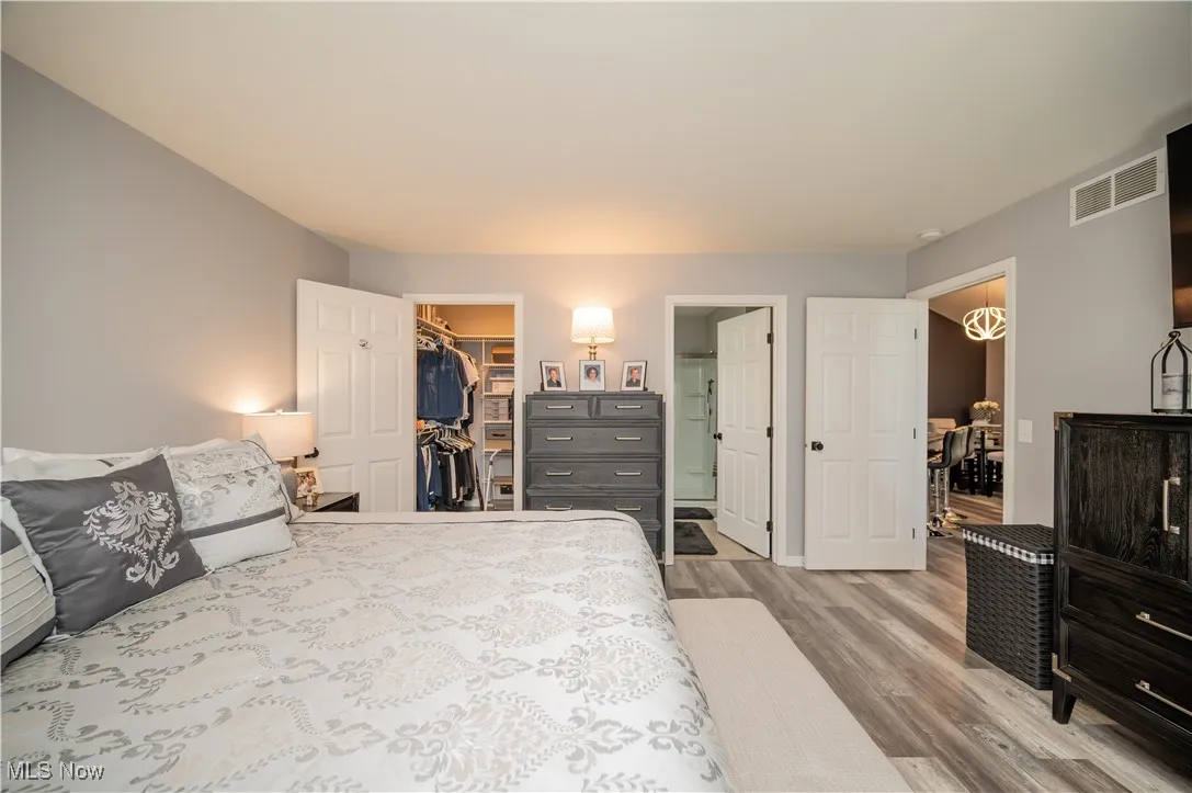 Primary bedroom, looking into both walk-in closet & en-suite full bathroom.