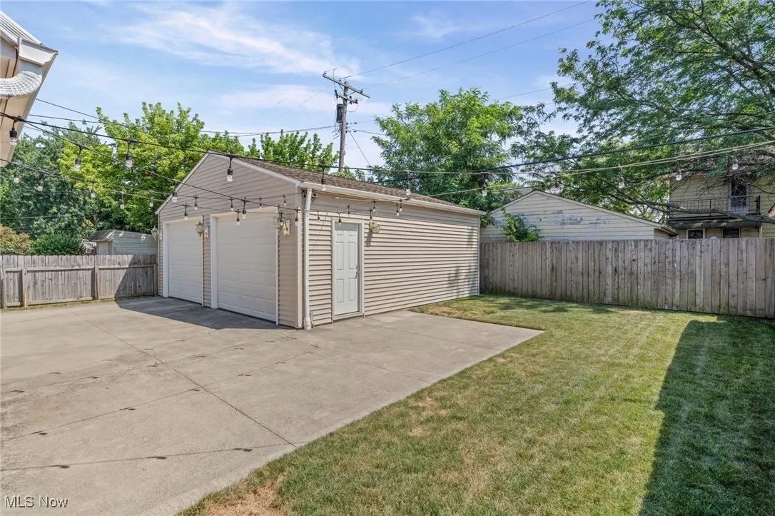 View of detached garage