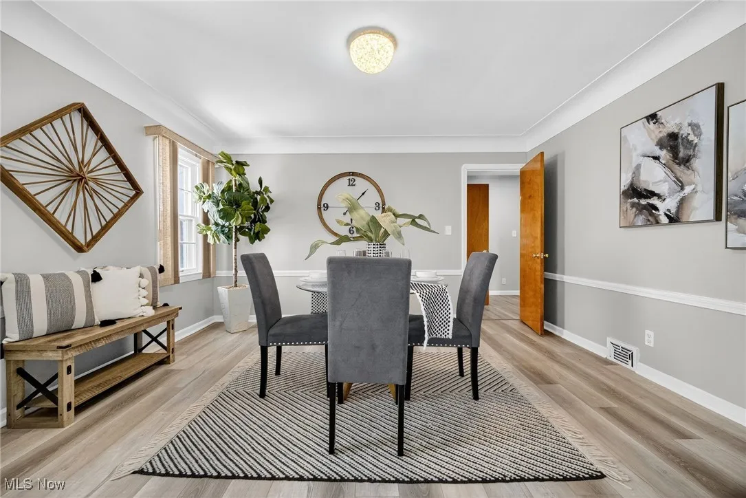Dining area featuring light wood finished floors