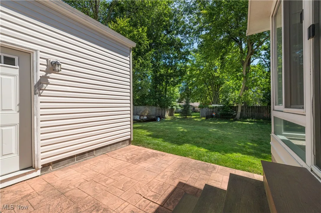 Fenced backyard featuring a patio