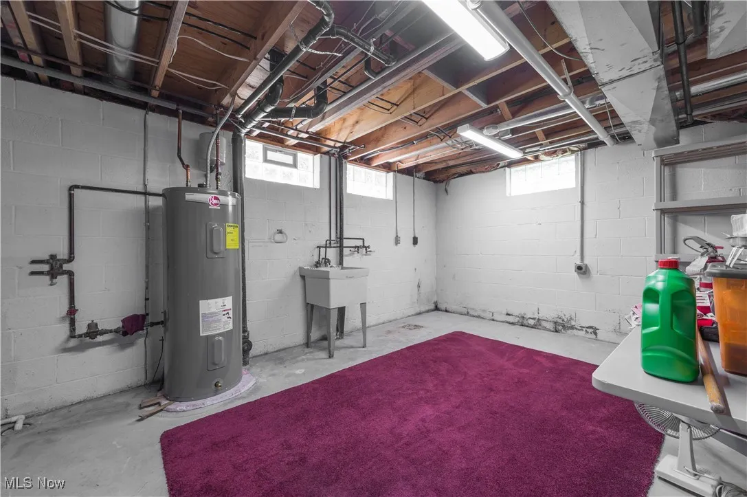 Basement with electric water heater