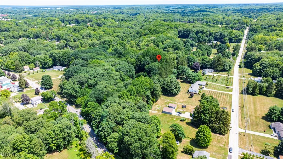 Aerial view of a heavily wooded area