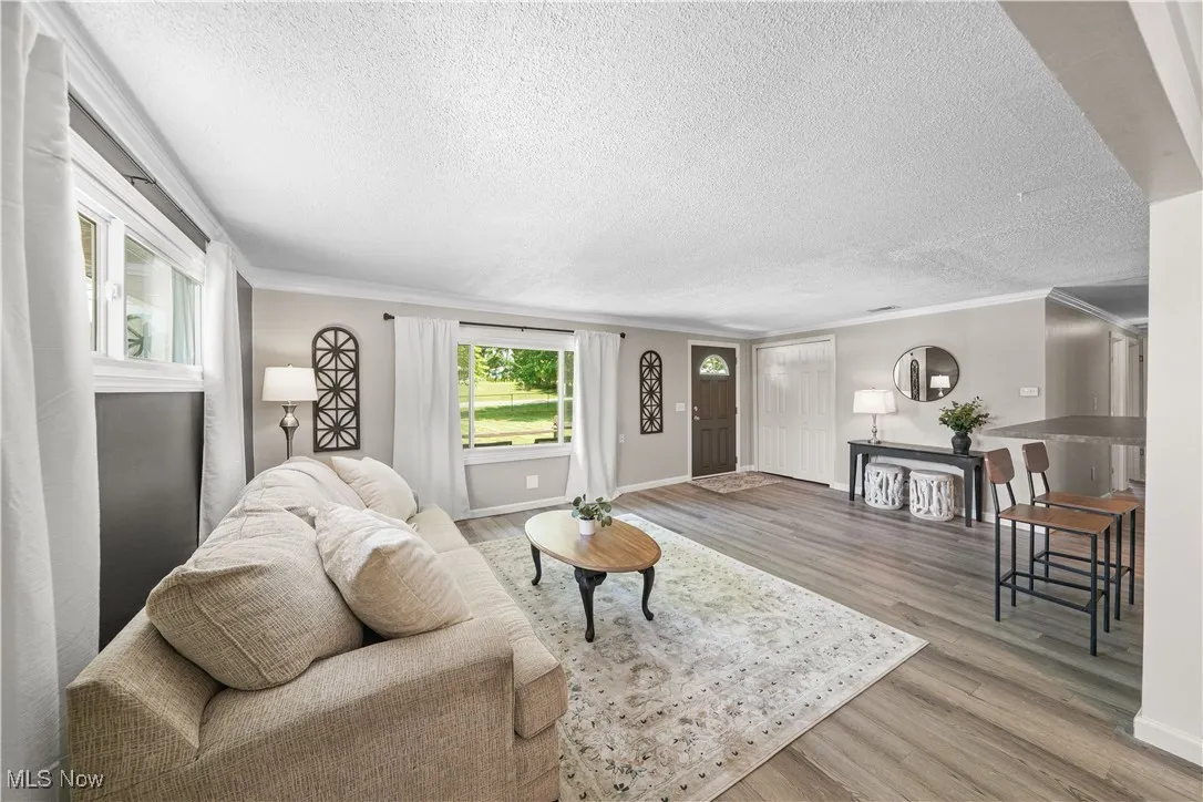 enter into this open and updated home.  This open concept living room flows beautifully into a gorgeous updated eat in kitchen