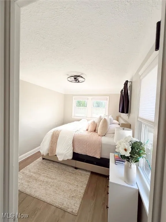 Master Bedroom featuring wood finished floors and a textured ceiling