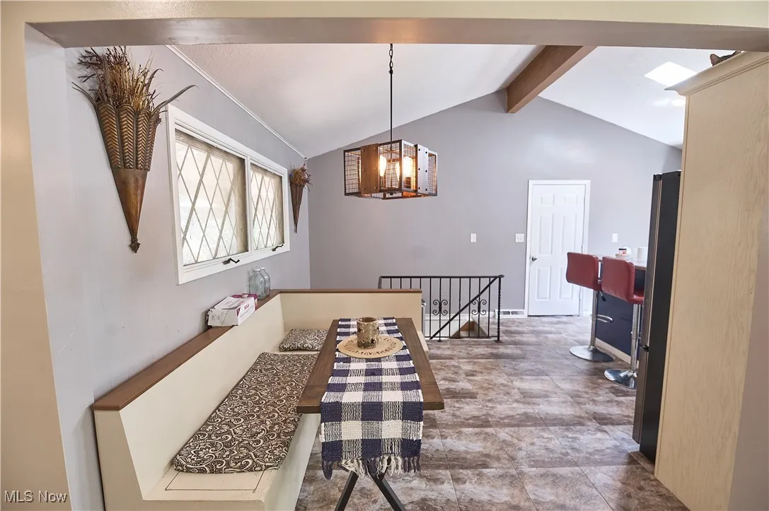 Dining room with a chandelier