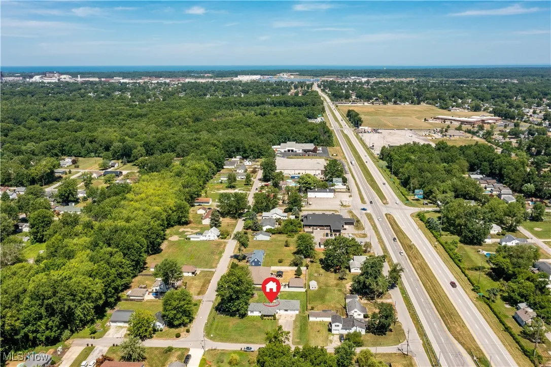 Aerial view of property with Lake Erie in background