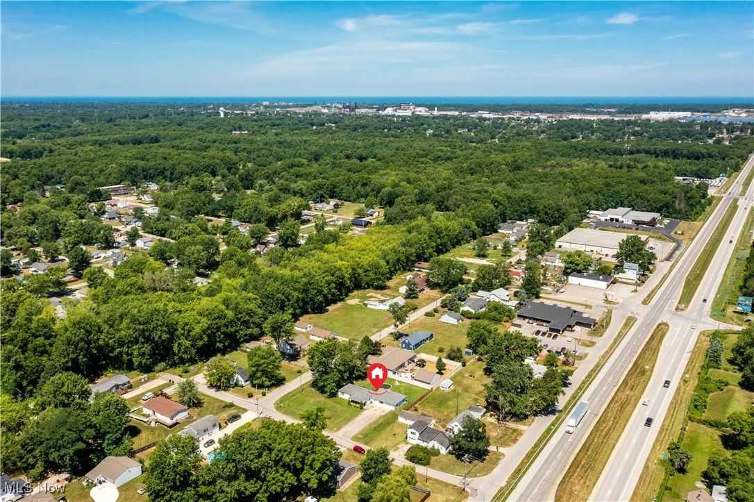 Aerial view of property with Lake Erie in background