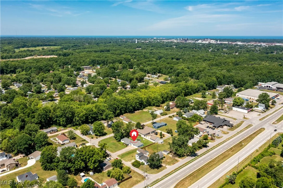 Aerial view of property with Lake Erie in background