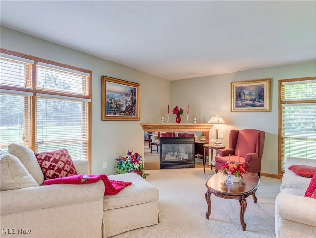 Gas corner fireplace.