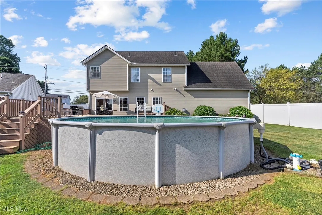 View of pool featuring a deck