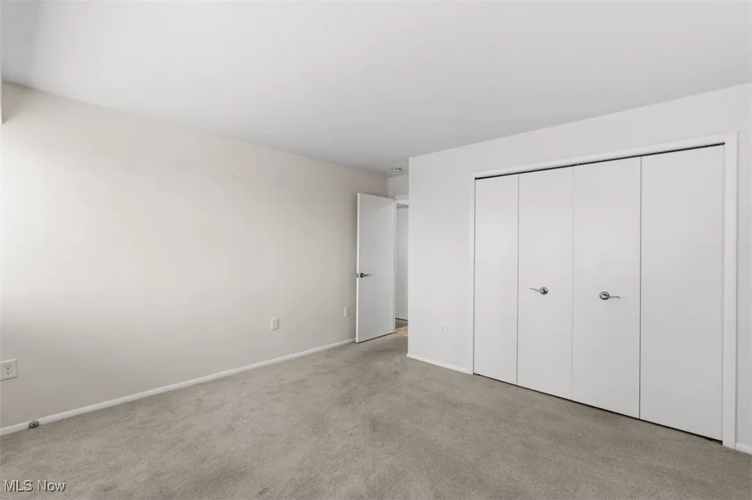 Unfurnished bedroom with carpet flooring and a closet