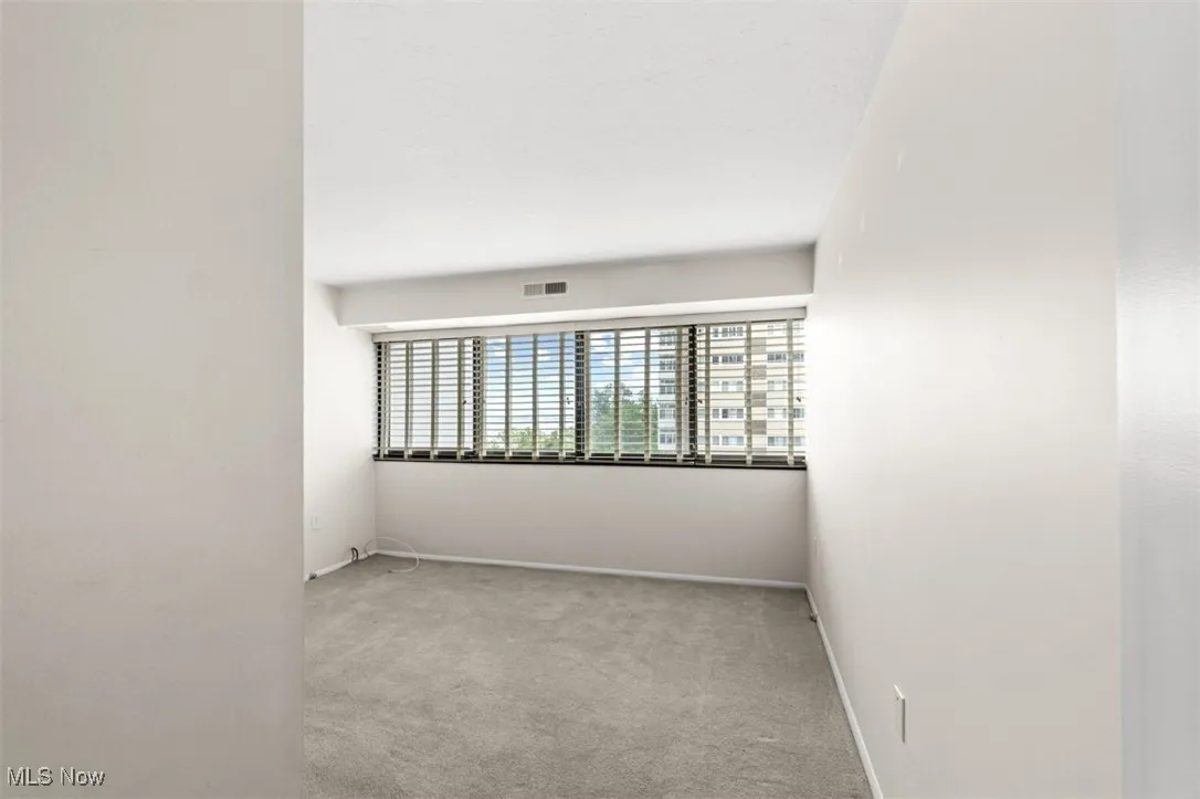 Empty room featuring light carpet and baseboards