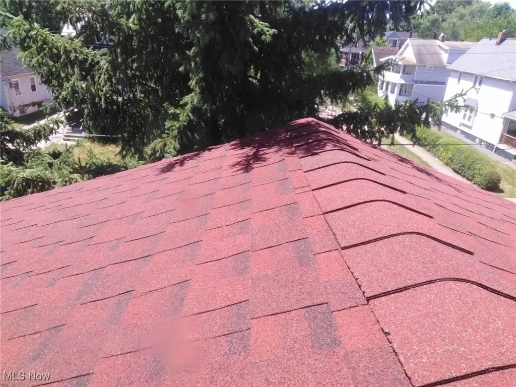 Exterior view of a shingled roof