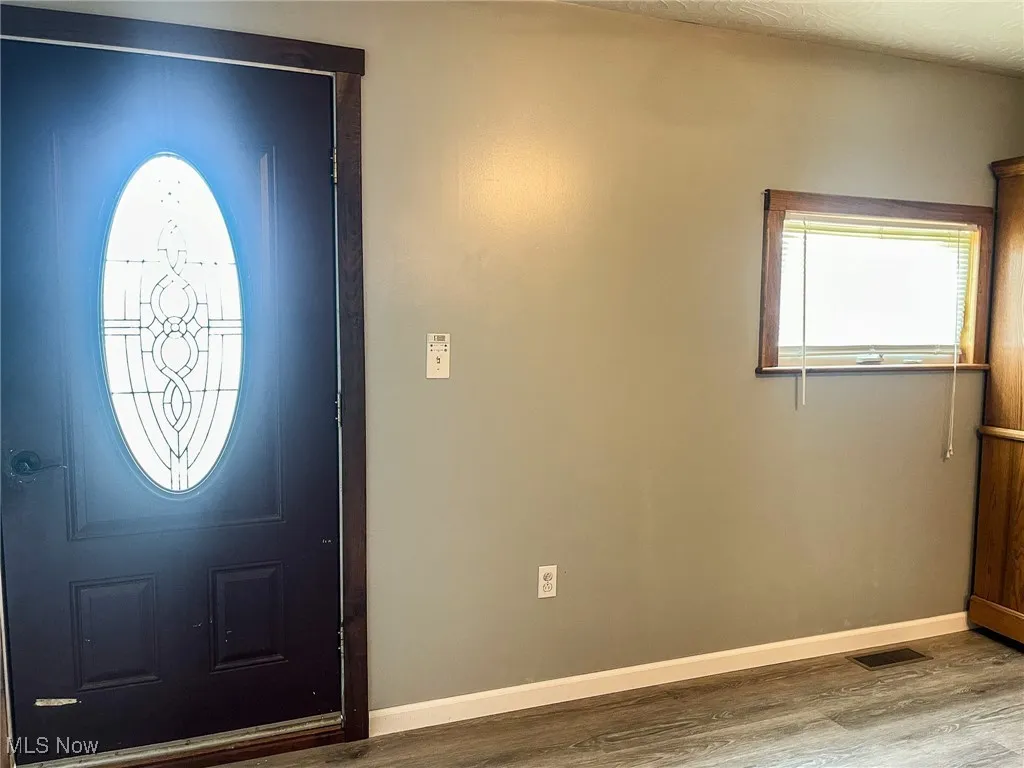 Foyer entrance featuring baseboards and wood finished floors