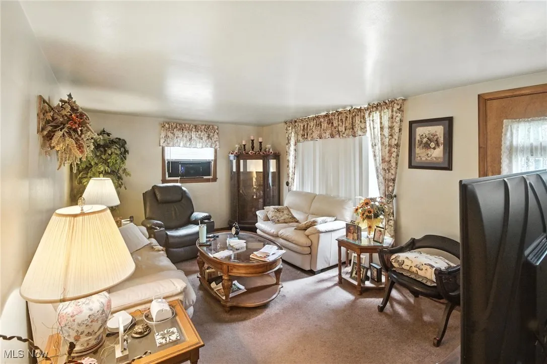 Carpeted living room with plenty of natural light