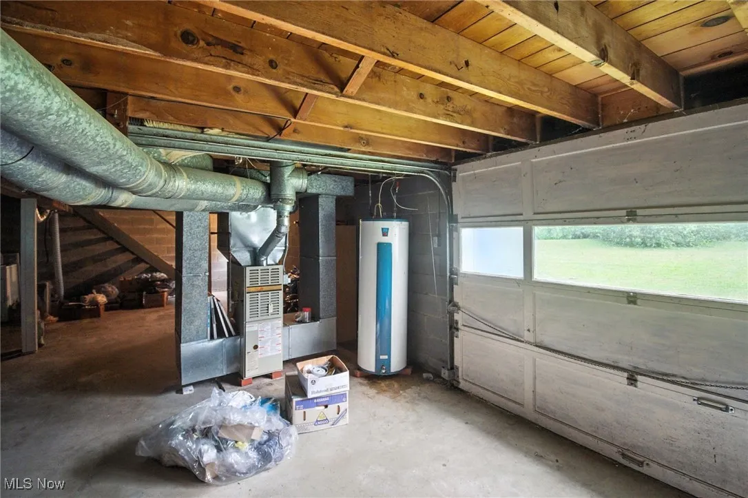 Below grade area with water heater and heating unit