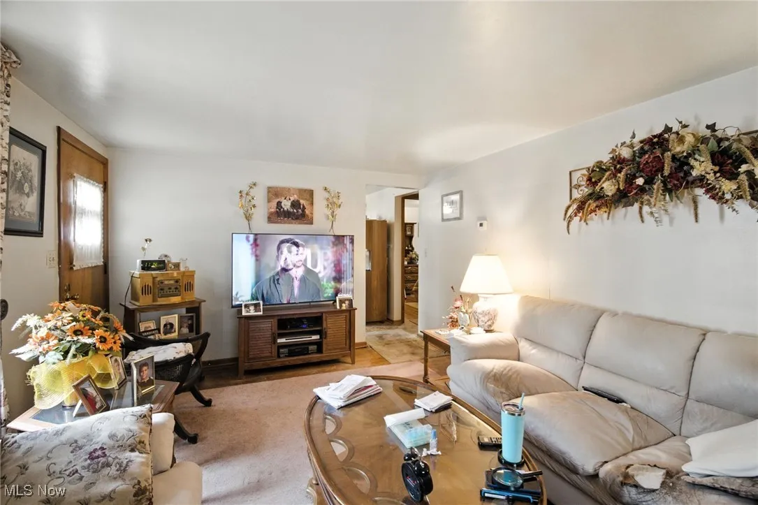 Living area featuring carpet flooring