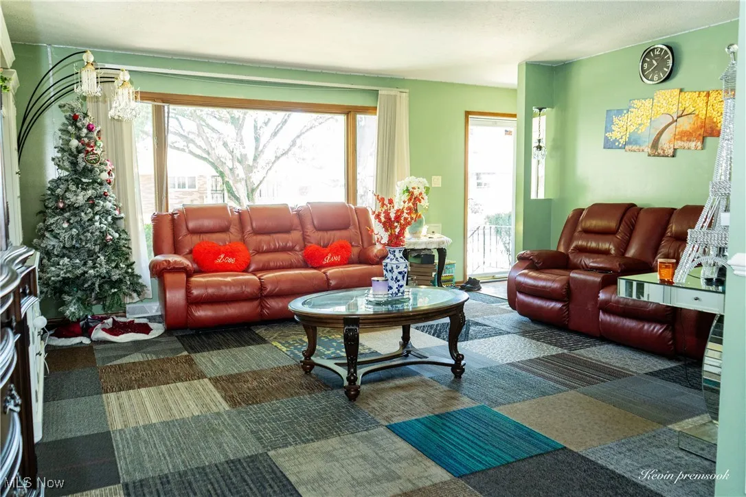 Living room featuring carpet