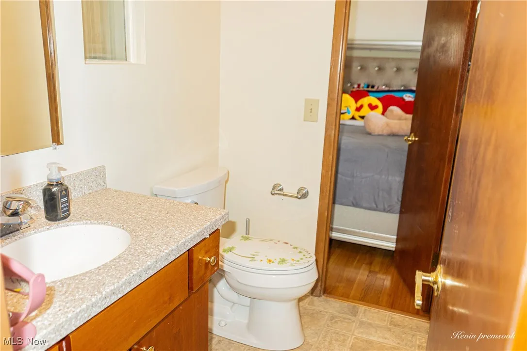 Half bathroom featuring vanity and ensuite bath