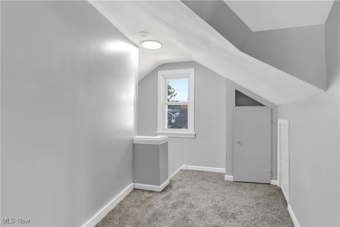 Additional living space featuring carpet flooring and vaulted ceiling