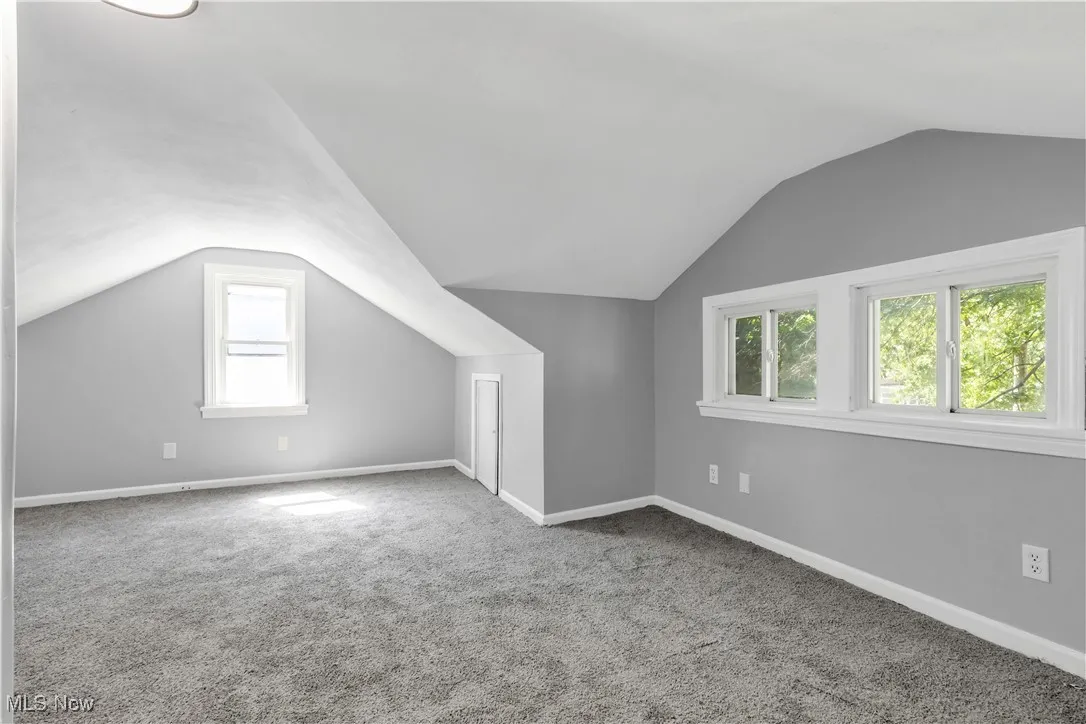 Additional living space with lofted ceiling and carpet