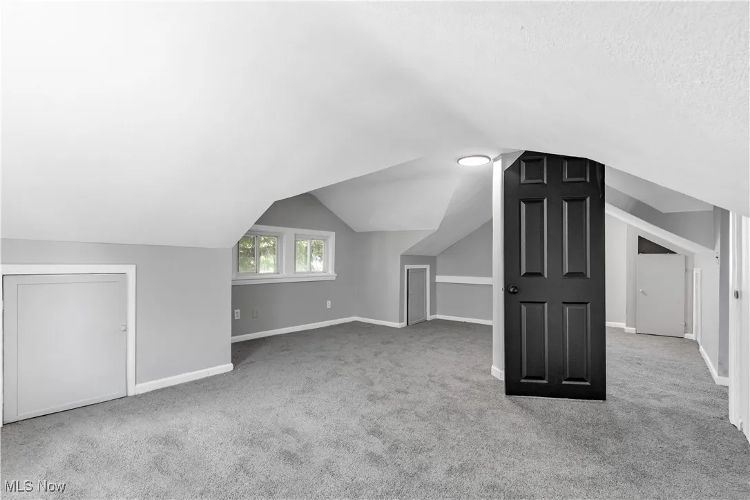 Bonus room featuring carpet flooring and vaulted ceiling