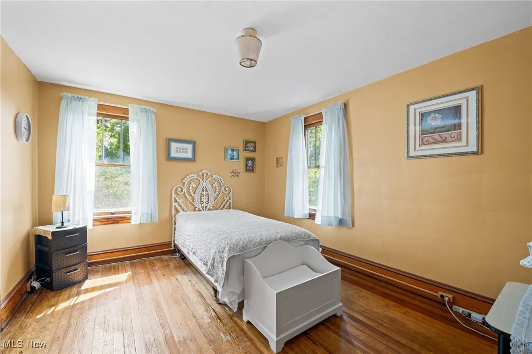 Bedroom featuring multiple windows and wood-type flooring