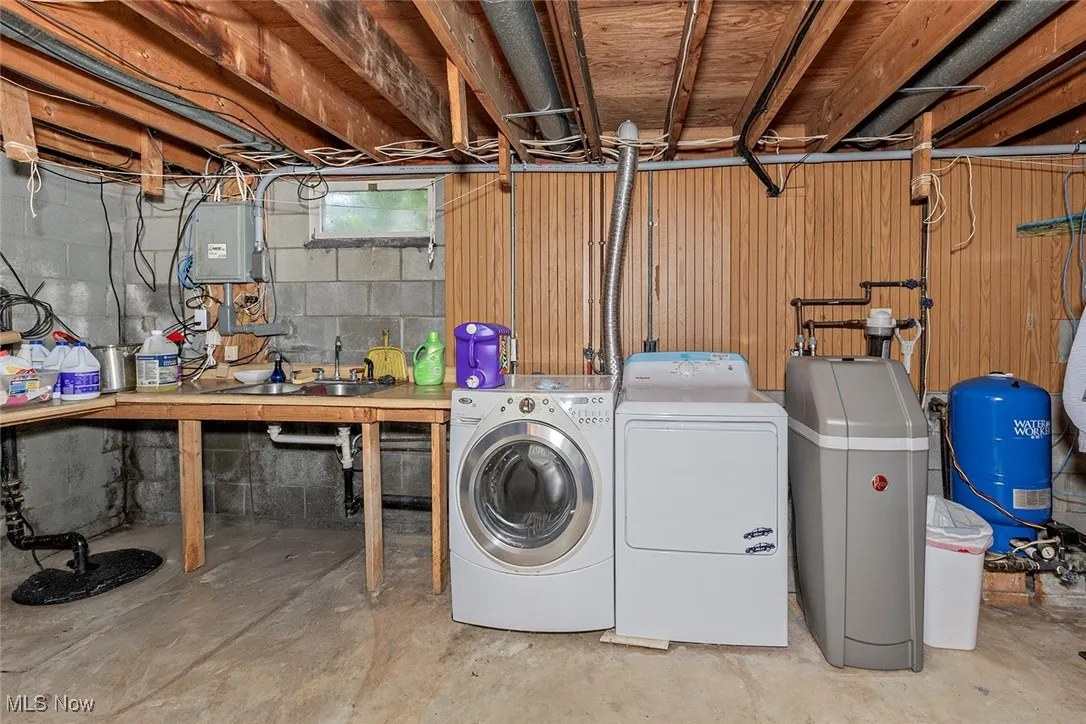 Laundry room featuring separate washer and dryer and electric panel