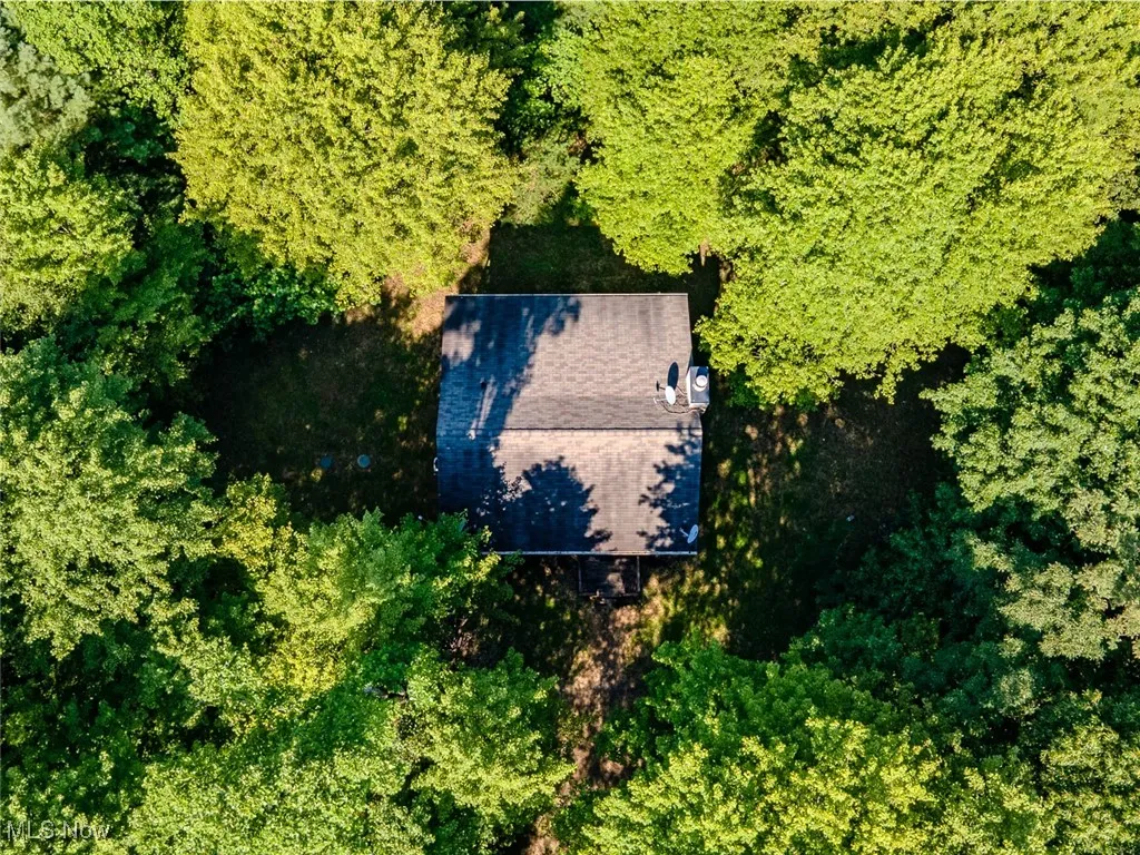 View from above of property featuring a forest