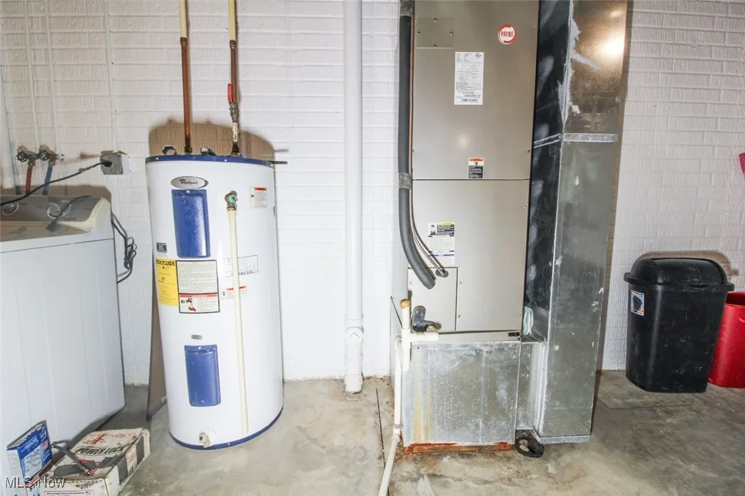 Utilities featuring washer / dryer, heating unit, and water heater