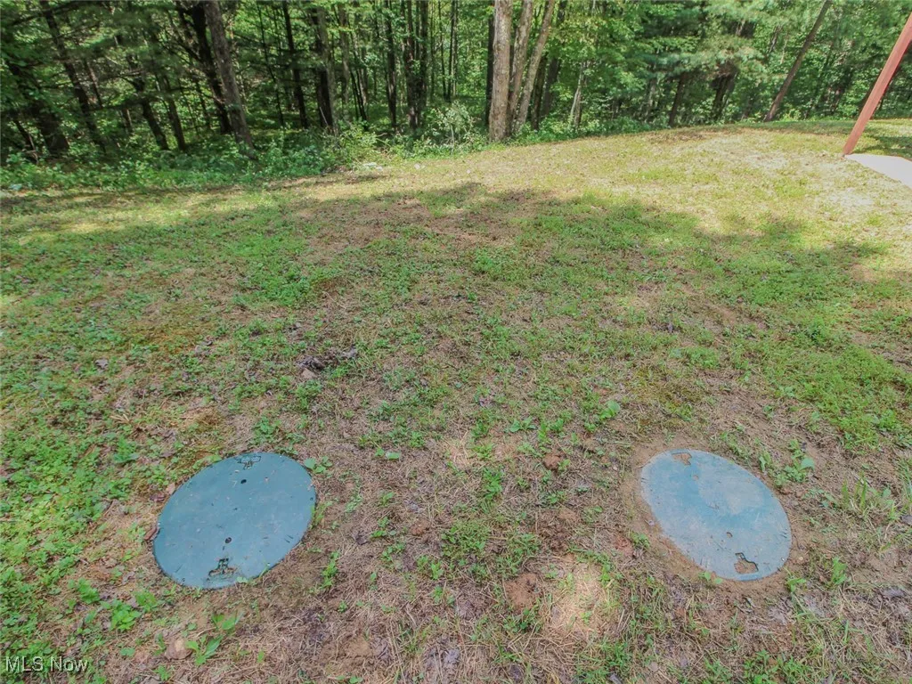 View of grassy yard with a view of trees