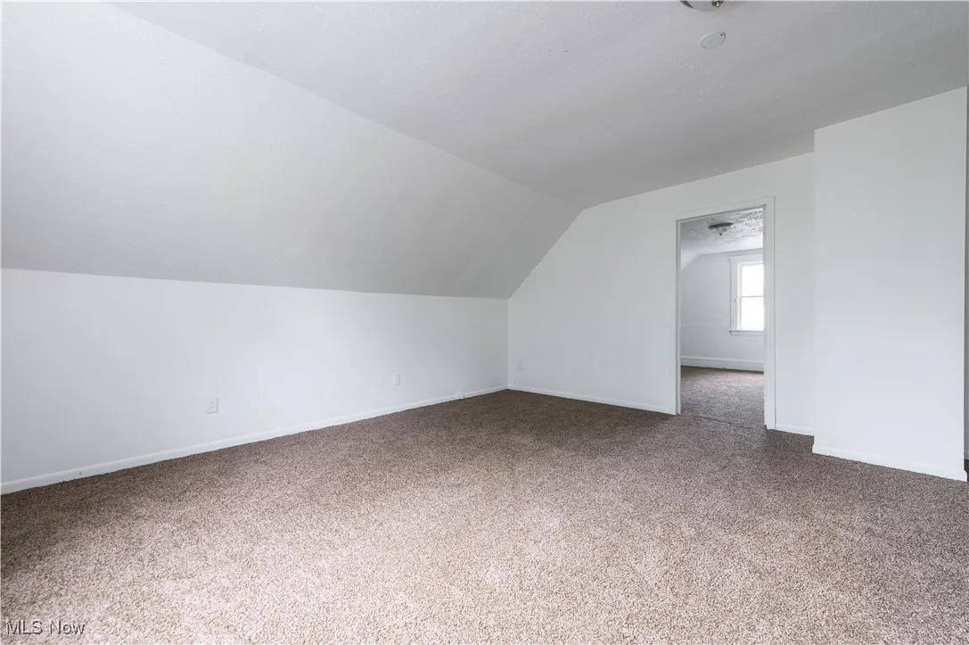 Additional living space with lofted ceiling and carpet flooring