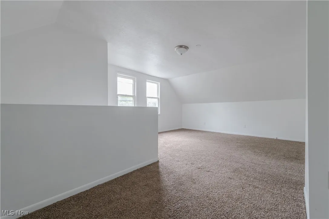 Bonus room featuring lofted ceiling and carpet