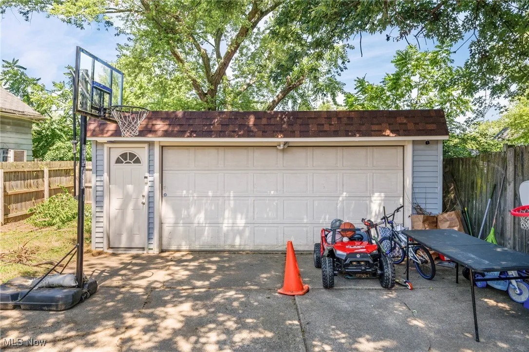 View of detached garage