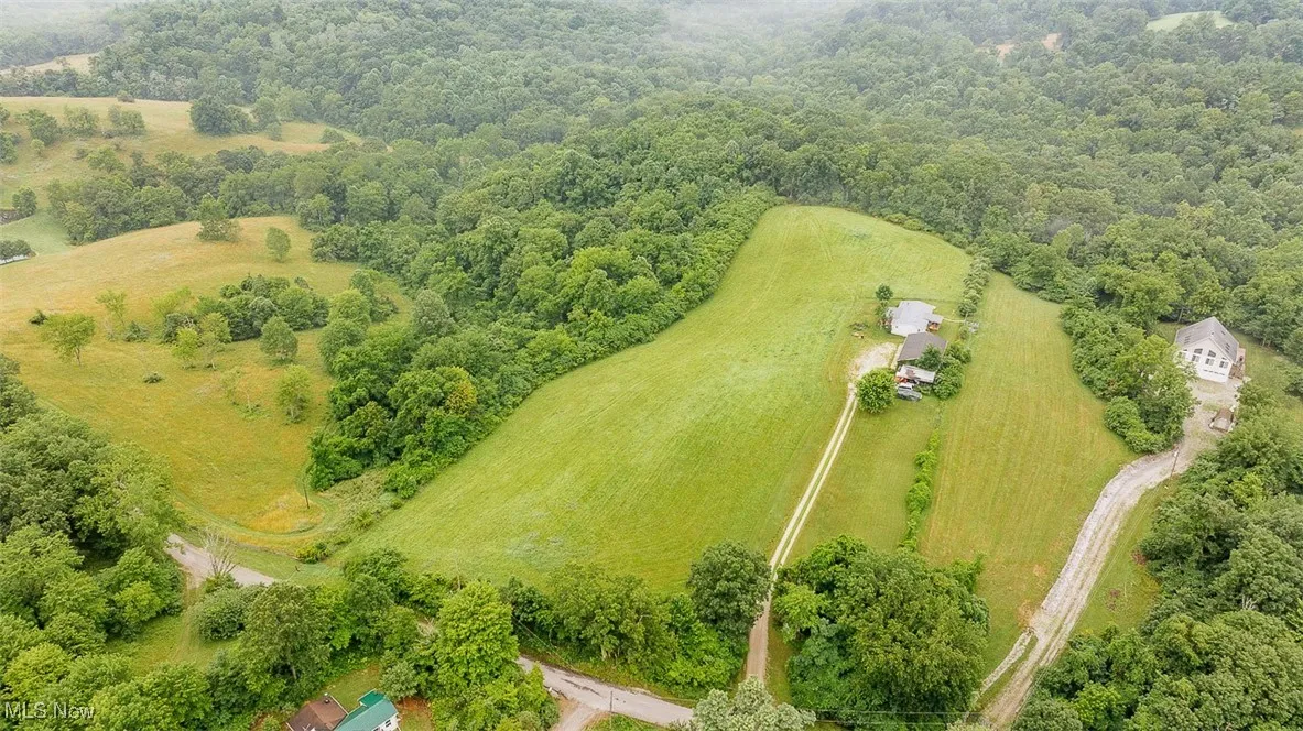 Aerial view of a heavily wooded area
