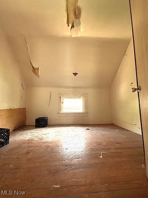 Additional living space with lofted ceiling and hardwood / wood-style floors